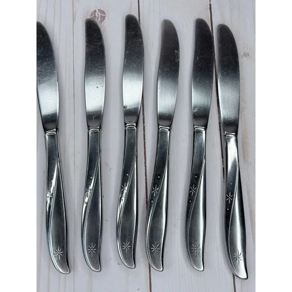Oneida Community Stainles Twin Star Mid Century Modern 6 Knives